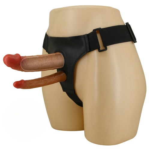 Темно-бежевый фаллопротез для двойного проникновения - 17,5 см.