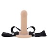 Телесный полый страпон с черными эластичными ремешками Our First Hollow Strap On