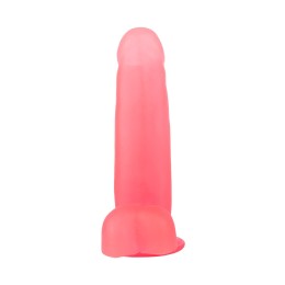 Нежно-розовый фаллоимитатор с мошонкой на присоске - 16,5 см.