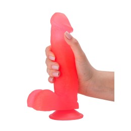 Податливый розовый фаллоимитатор на присоске - 19 см.