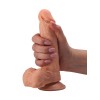Фаллоимитатор с мошонкой на подошве-присоске - 20 см.