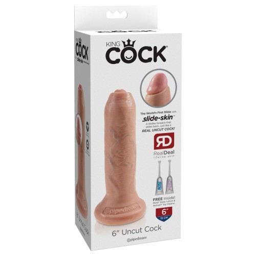 Телесный необрезанный фаллоимитатор на присоске 6  Uncut Cock - 16,5 см.