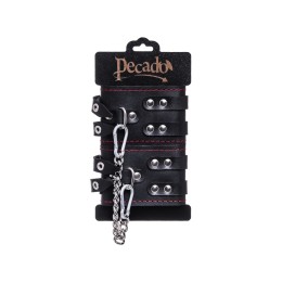 Черные кожаные оковы с двумя ремнями и контрастной строчкой