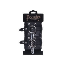 Черные кожаные однослойные наручники с люверсами