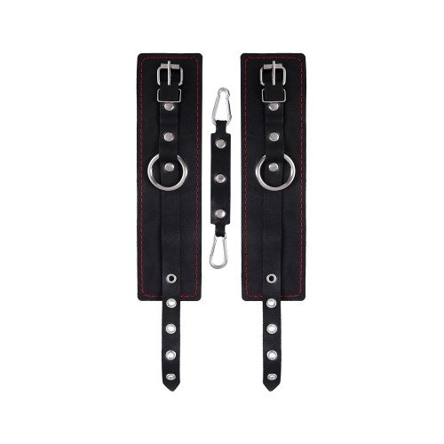 Черные кожаные однослойные оковы с контрастной строчкой