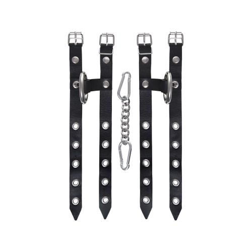 Черные однослойные кожаные наручники из двух ремешков
