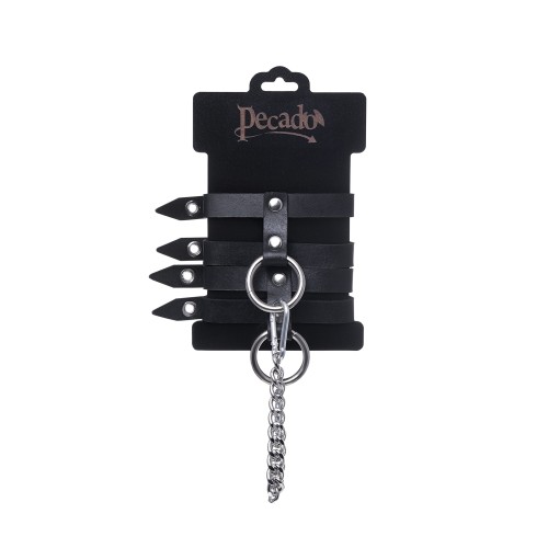 Черные однослойные кожаные оковы из двух ремешков