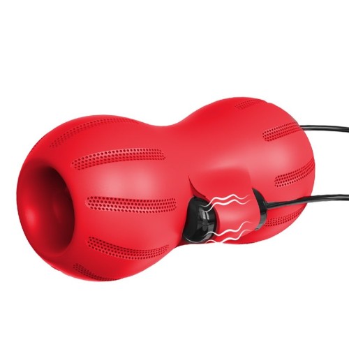 Красный тугой мастурбатор с вибропулями  и пультом