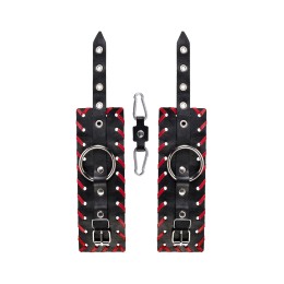 Черно-красные наручники из натуральной кожи