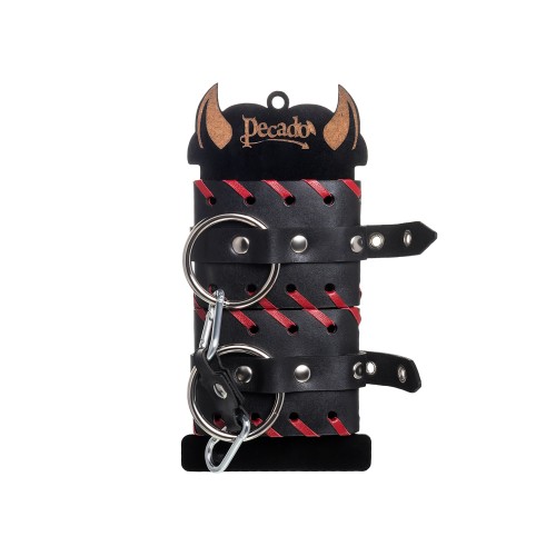 Черно-красные наручники из натуральной кожи