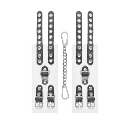 Бело-черные наручники с двумя ремешками и люверсами