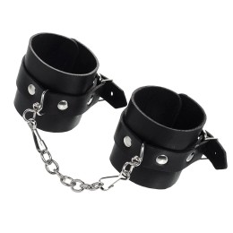 Черные однослойные наручники из натуральной кожи с цепочкой