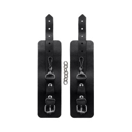 Черные однослойные наручники из натуральной кожи с цепочкой