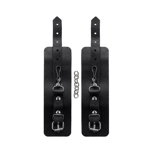 Черные однослойные наручники из натуральной кожи с цепочкой