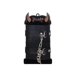 Черные однослойные наручники из натуральной кожи с цепочкой