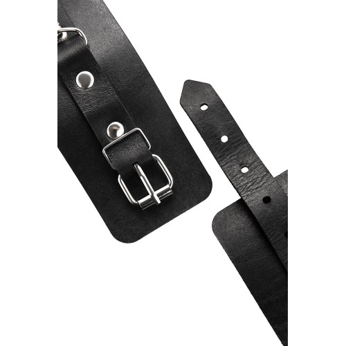 Черные однослойные наручники из натуральной кожи с цепочкой