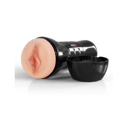 Телесный мастурбатор-вагина в черной колбе Super Luscious Lips XXL