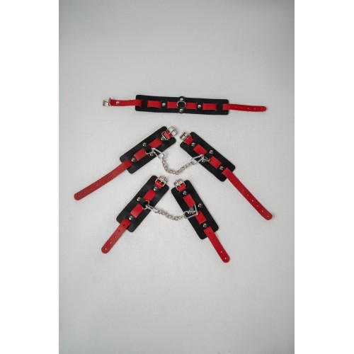 Черно-красный набор фиксаций: наручники, оковы и ошейник