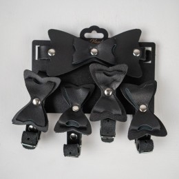 Набор фиксаций с бантиками из черной натуральной кожи