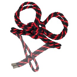 Черно-красные наручники-оковы «Узел-Альфа» из хлопковой веревки