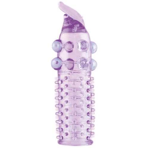 Гелевая фиолетовая насадка с шариками, шипами и усиком - 11 см.