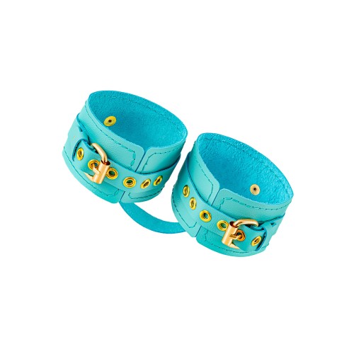 Голубые однослойные кожаные оковы