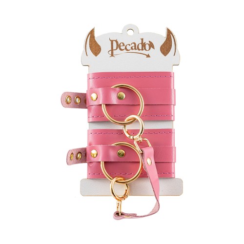 Розовые однослойные кожаные оковы