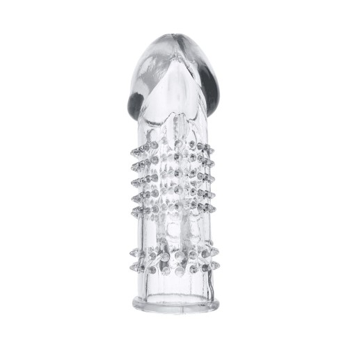 Прозрачная гелевая насадка с шипами и клиторальным отростком - 13 см.