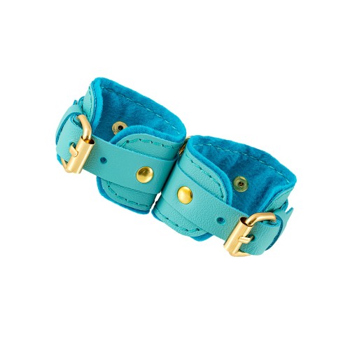 Голубые двуслойные кожаные наручники-браслеты