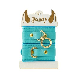 Голубые двуслойные кожаные наручники-браслеты