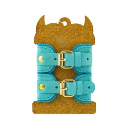 Голубые двуслойные кожаные наручники-браслеты