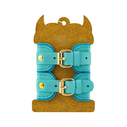 Голубые двуслойные кожаные наручники-браслеты