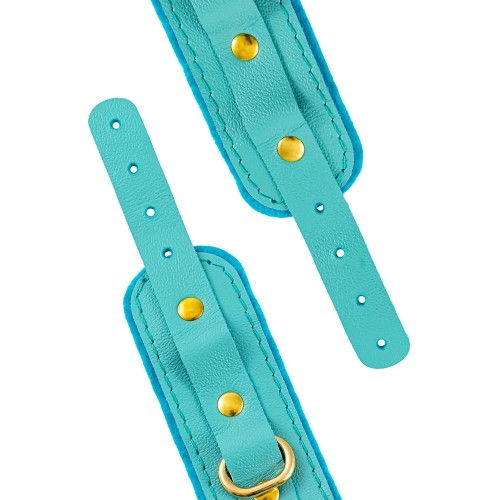 Голубые двуслойные кожаные наручники-браслеты