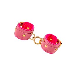 Розовые двуслойные кожаные наручники-браслеты