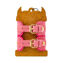 Розовые двуслойные кожаные наручники-браслеты