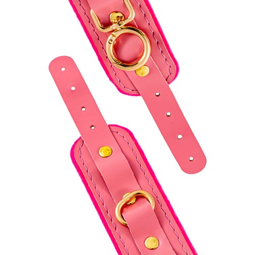 Розовые двуслойные кожаные наручники-браслеты