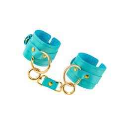 Голубые однослойные кожаные наручники