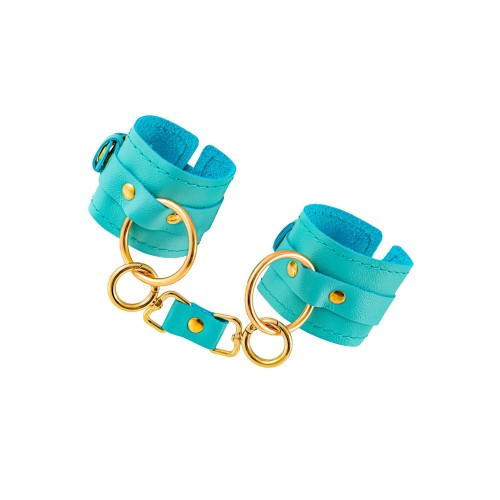 Голубые однослойные кожаные наручники