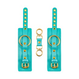 Голубые однослойные кожаные наручники