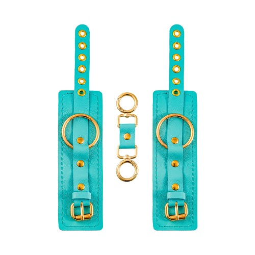 Голубые однослойные кожаные наручники