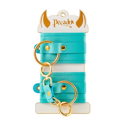 Голубые однослойные кожаные наручники