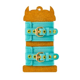 Голубые однослойные кожаные наручники