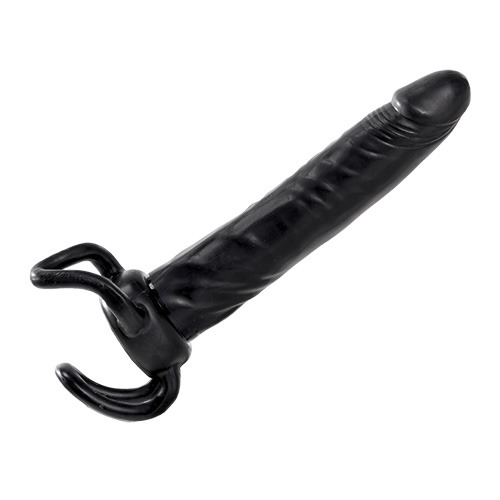 Чёрная насадка-фаллос для двойного проникновения INFLATABLE DILDO SLIM DONG  - 13,5 см.