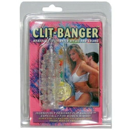 Прозрачная насадка с шипами и клиторальной шишечкой CLIT-BANGER SLEEVE IN CLEAR