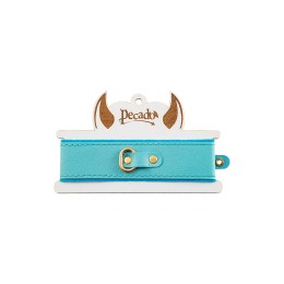 Голубой двуслойный кожаный ошейник с подкладкой из фетра