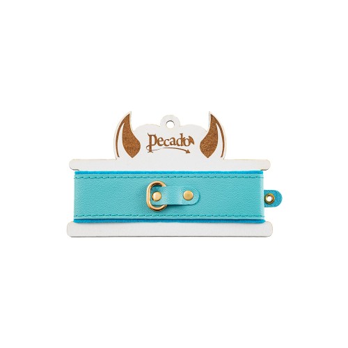 Голубой двуслойный кожаный ошейник с подкладкой из фетра