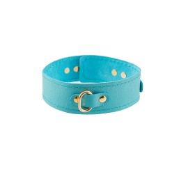 Голубой кожаный однослойный ошейник с прошивкой