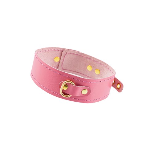 Розовый кожаный однослойный ошейник с прошивкой
