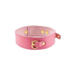 Розовый кожаный однослойный ошейник с прошивкой