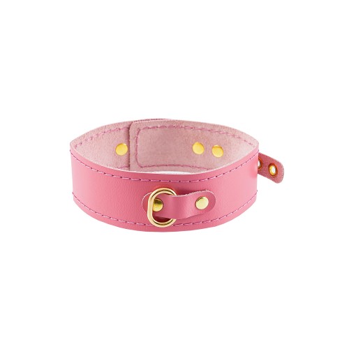 Розовый кожаный однослойный ошейник с прошивкой